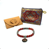 Red Agate Stone (6 mm) Small Beads Bracelet with ALLAH Pattern (Ethnic Wallet Gift)