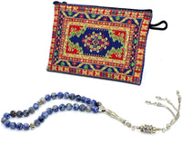 Blue Spot Stone Prayer Beads with Metal Tassel (8 mm 33 beads) Tesbih-Tasbih (ETHNIC WALLET GIFT)