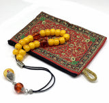 Greek KOMBOLOI Series Worry Beads Begleri Pony Anxiety Beads Rosary Relaxation Stress Relief  (Dark Yellow & Rust Resin Drum -13X9 mm- 19 Big Beads)