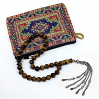 Big Prayer Beads-Worry Beads-Tesbih-Tasbih-Tasbeeh-Misbaha-Masbaha-Subha-Sebha-Sibha-Rosary (-Tiger Eye Natural Stone with Metal Tassel -10mm-33 Beads-)