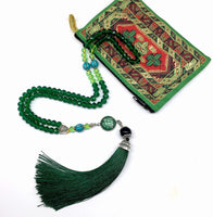 Special for Women Prayer Beads - Tesbih-Tasbih-Tasbeeh-Misbaha-Masbaha-Subha-Sebha-Sibha-Worry Beads-Rosary  (Dark & Light Green Crystal - 6x8 mm-99 Beads - Allah Tassel)