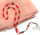 ALBATROSART -99 Beads with Scarf -Prayer Beads-Worry Beads-Tesbih-Tasbih-Tasbeeh-Misbaha-Subha-Sibha-Rosary (Pink Shawl & Red-Pink Crystal Rondelle 8x6 mm Beads)