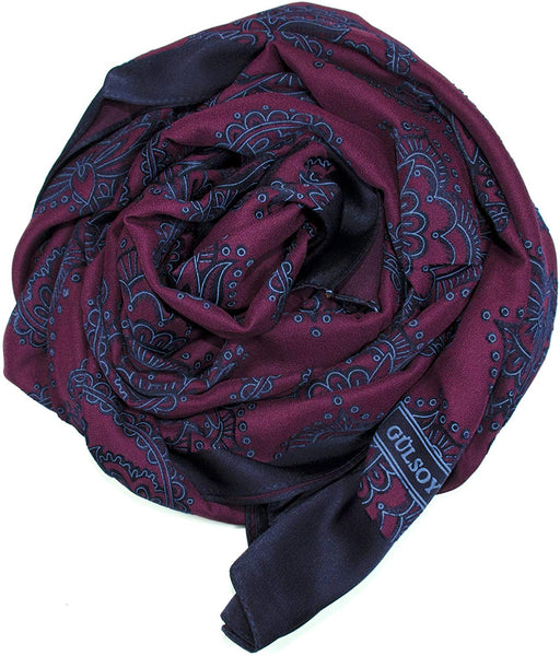 FREE GIFT Quality Jacquard Shawl/Scarf - NavyBlue Cherry (Made in Turkey)