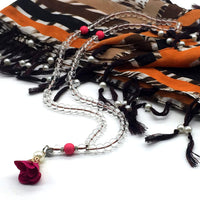 ALBATROSART99 Beads with Scarf -Prayer Beads-Worry Beads-Tesbih-Tasbih-Tasbeeh-Misbaha-Subha-Sibha-Rosary (Brown Scarf & 99 Clear Beads)