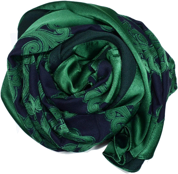 Islamic Hijab Fashion Jacquard Scarf Shawl Wrap - Green NavyBlue - Special Product Made in Turkey
