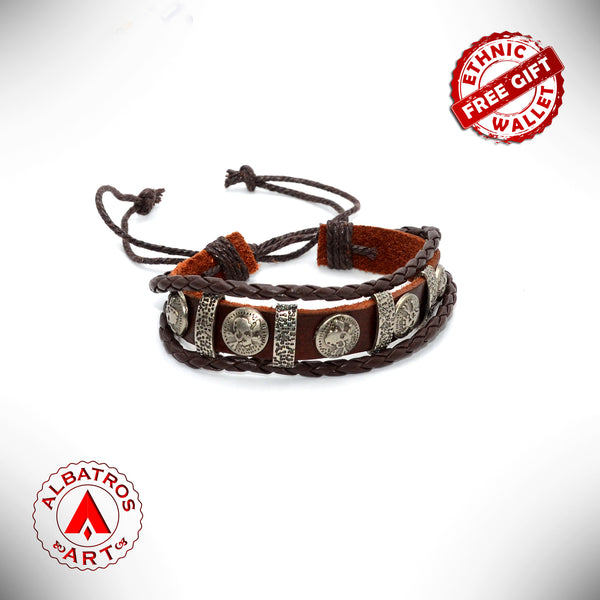 NEW BRACELET SERIES Vintage Unisex Leather Bracelet Punk Silver Skull Pattern (ETHNIC WALLET GIFT)