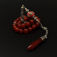 Red Agate Natural Stone Prayer Beads, Worry Beads, Tesbih, Tasbih, Tasbeeh, Misbaha, Masbaha, Gemstone Beads, Dhikr, Rosary  (8 mm 33 Beads)