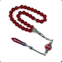 Red Agate Natural Stone Prayer Beads, Worry Beads, Tesbih, Tasbih, Tasbeeh, Misbaha, Masbaha, Gemstone Beads, Dhikr, Rosary  (8 mm 33 Beads)