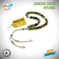 Green Jade Stone Prayer Beads (8 mm -33 beads) Tesbih - Tasbih - Tasbeeh - Misbaha-Subha-Worry Beads